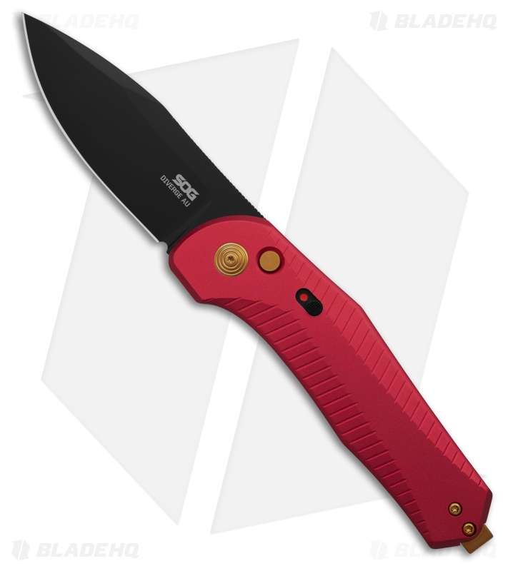 SOG Diverge AU Automatic Knife Red Aluminum (3" Black PVD D2)