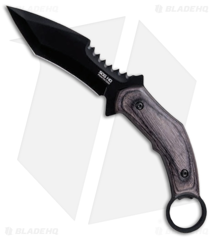 SOG Phantom Edge Karambit Fixed Blade Knife Black Wood (4.75" Black)