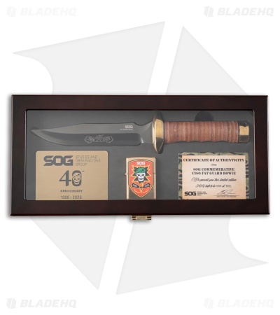 SOG 40th Anniversary Fat Guard Bowie Fixed Blade Knife Brown Leather (6.1" PVD)