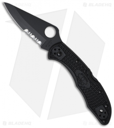 Spyderco Delica 4 Knife Tactical Black FRN Folder (2.88" Black Serr) C11PSBBK