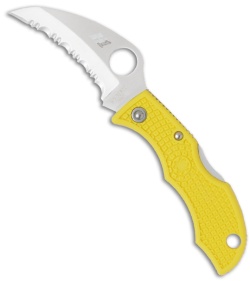 Spyderco Ladybug 3 Hawkbill Salt Knife Yellow FRN (1.875" Satin Serr) LYLS3HB