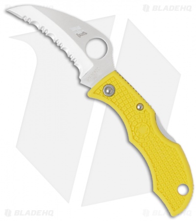 Spyderco Ladybug 3 Hawkbill Salt Knife Yellow FRN (1.875" Satin Serr) LYLS3HB