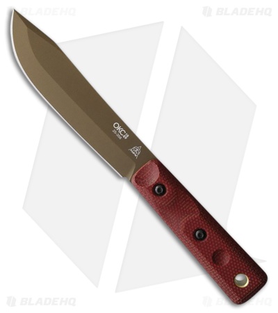 TOPS Knives Ontario XL Hunter Fixed Blade Knife Red Canvas Micarta (5.5" Bronze)