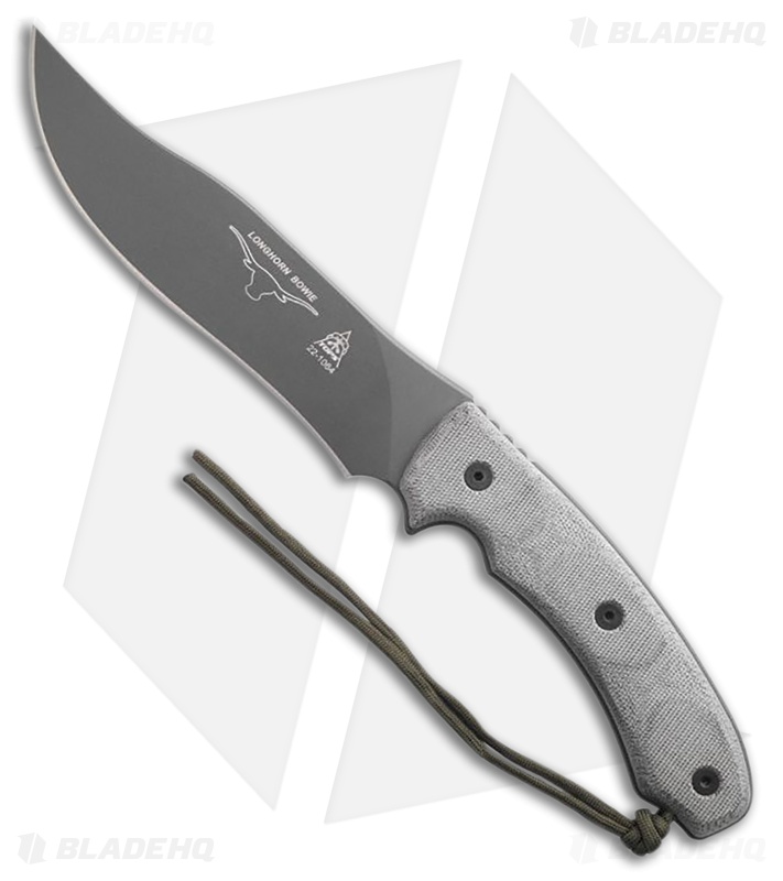TOPS Knives Longhorn Bowie Fixed Blade Knife Black Canvas Micarta (6.75" Gray)