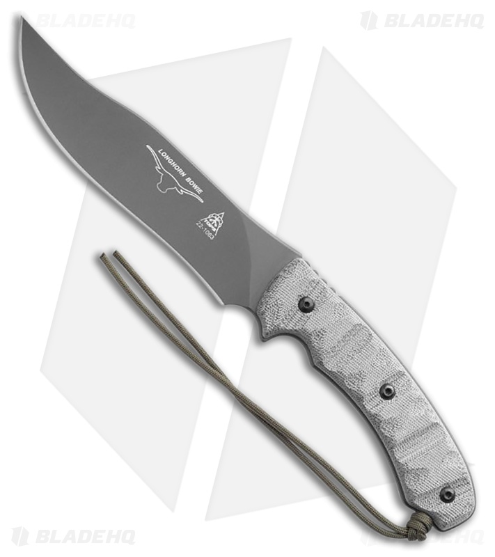 TOPS Knives Longhorn Bowie Knife RMNT Tread Black Canvas Micarta (6.75" Gray)