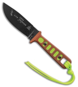 TOPS Lite Trekker Knife Brown Micarta/Bright Green Accents (4.25" Black)