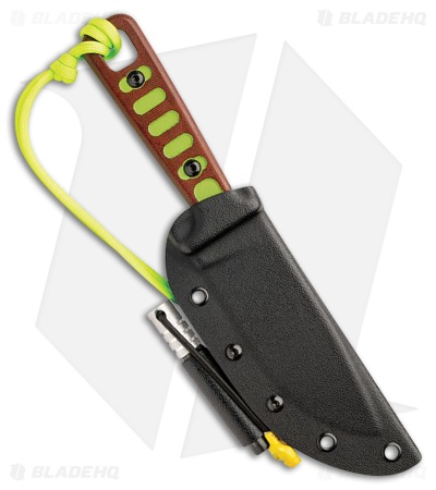 TOPS Lite Trekker Knife Brown Micarta/Bright Green Accents (4.25" Black)