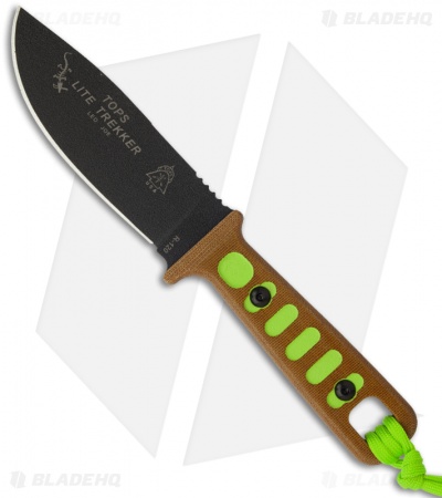 TOPS Knives Lite Trekker Tan/Green Fixed Blade Knife (4.25" Black Plain) TLT-01