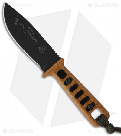 TOPS Knives Lite Trekker Tan/Black Fixed Blade Knife (4.25" Black Plain) TLT-01