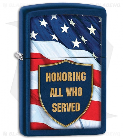 Zippo Lighter Matte Blue All Who Served 11449