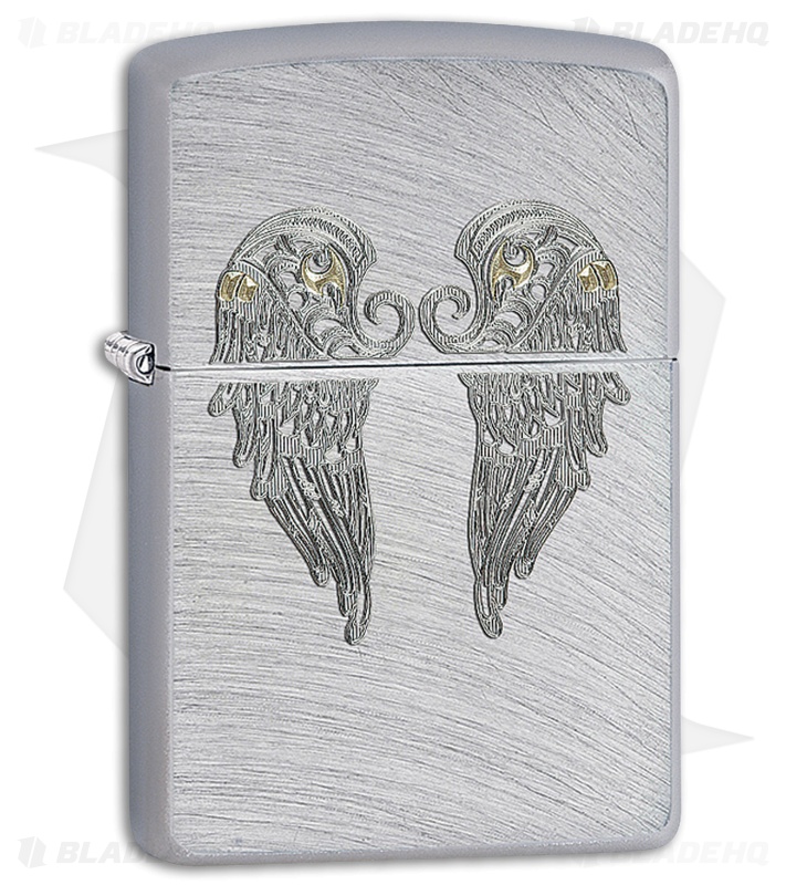 Zippo Lighter Brushed Chrome Angel Wings 11414