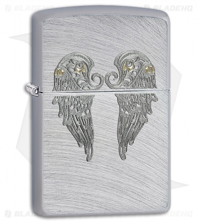 Zippo Lighter Brushed Chrome Angel Wings 11414
