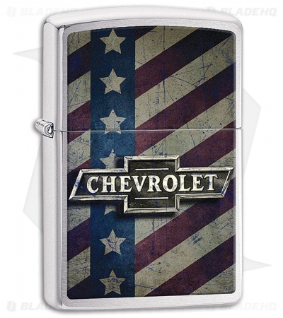 Zippo Lighter Polished Chrome Chevy Flag 11608