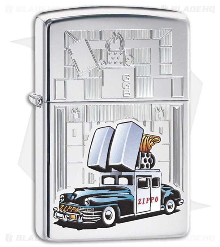 Zippo Lighter Polished Chrome Car and Building 28507 Blade HQ