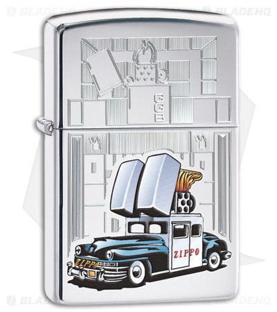 Zippo Lighter Polished Chrome Car and Building 28507