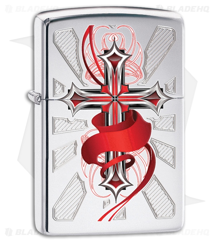 Zippo Lighter Satin Chrome Cross with Wings 28526 Blade HQ