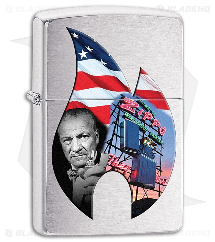 Zippo Lighter Brushed Chrome Flame Collage 11433
