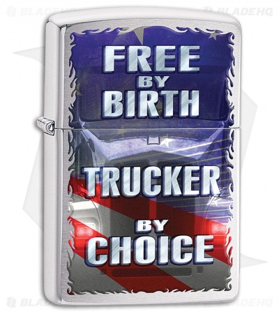 Zippo Lighter Brushed Chrome Free By Birth Trucker 11438