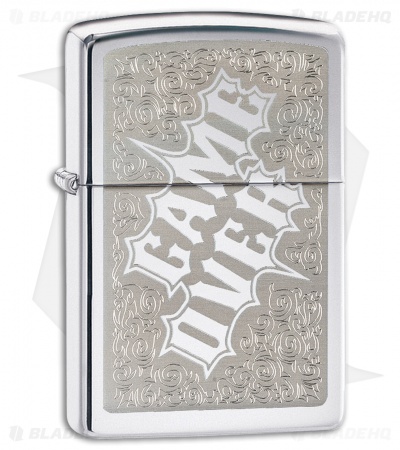 Zippo Lighter Polished Chrome Game Over 28447