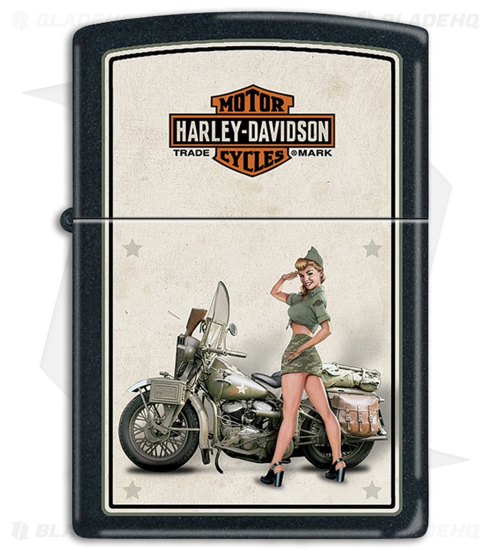 Zippo Lighter Matte Black Harley US Army Pinup 9939