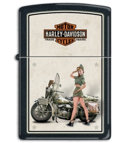 Zippo Lighter Matte Black Harley US Army Pinup 9939