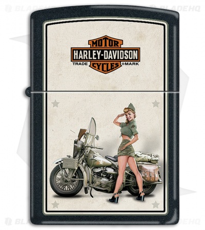 Zippo Lighter Matte Black Harley US Army Pinup 9939