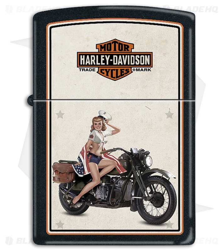 Zippo Lighter Black Matte Harley US Marine Pinup 9944