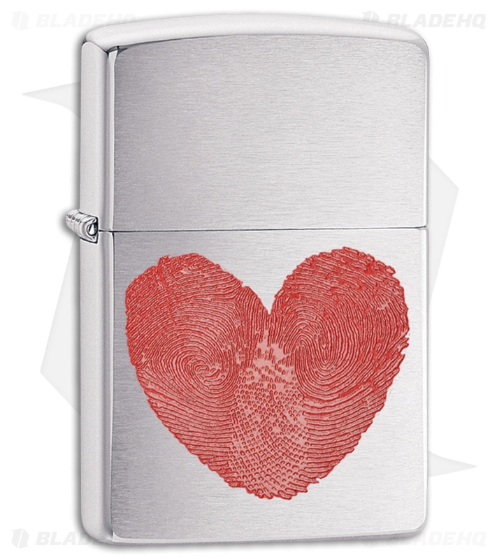Zippo Lighter Brushed Chrome Heart Thumbprints 11413