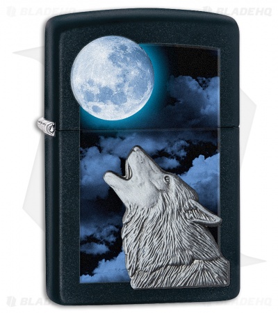 Zippo Lighter Black Matte Howling Wolf 28879
