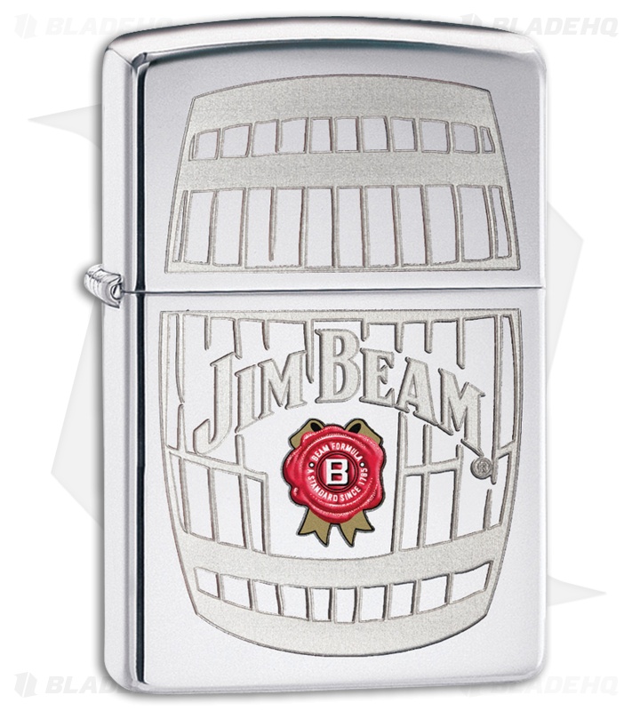 Zippo Lighter Polished Chrome Jim Beam Barrel 28421