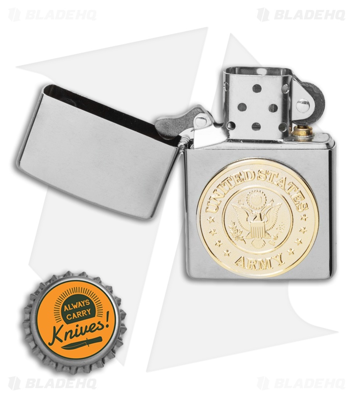 Zippo Lighter Brushed Chrome Army Emblem 280 - Blade HQ Zippo Lighter Brushed Chrome Army Emblem 280 - Blade HQ
