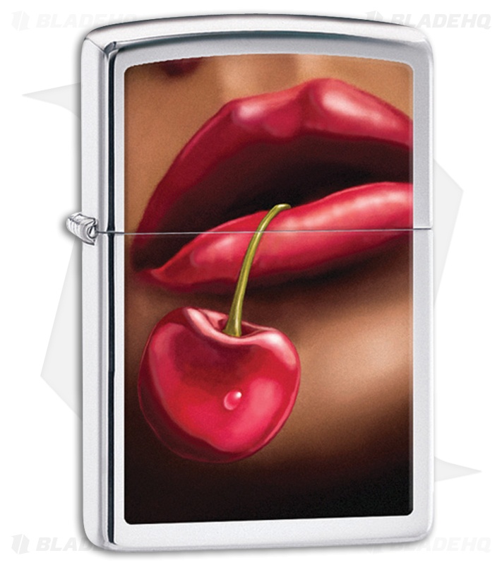 Zippo Lighter Polished Chrome Lips and Cherries 2 28655
