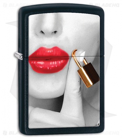 Zippo Lighter Matte Black Locked Lips 11446