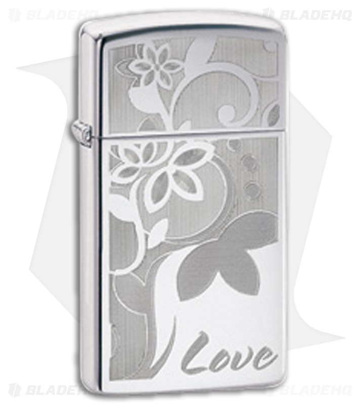 Zippo Lighter Polished Chrome Love Flower Slim 24816
