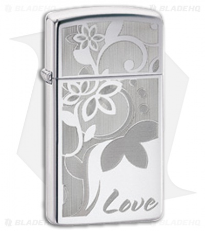 Zippo Lighter Polished Chrome Love Flower Slim 24816