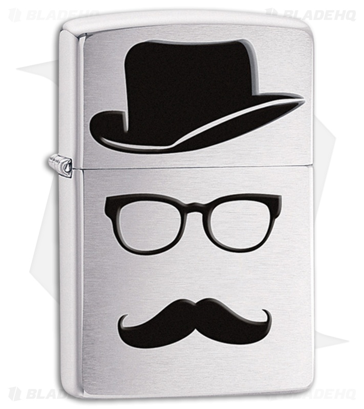 Zippo Lighter Brushed Chrome Moustache And Hat 28648