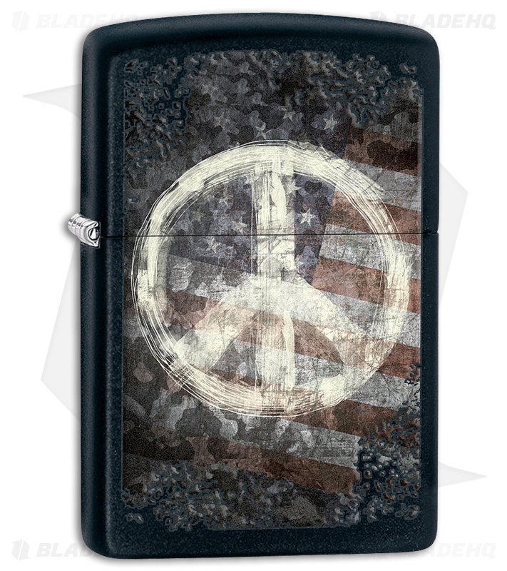 Zippo Lighter Black Matte Peace On Flag 28864