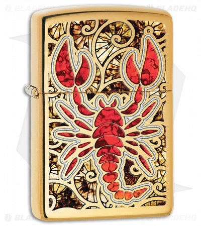 Zippo Lighter Polished Brass Scorpion Shell 11472
