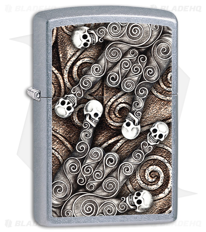 Zippo Lighter Street Chrome Skull Scroll Hand 28869