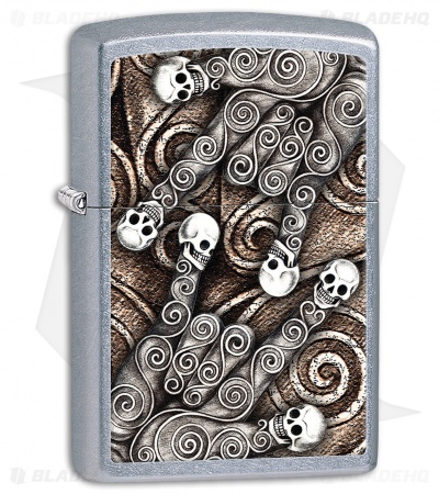 Zippo Lighter Street Chrome Skull Scroll Hand 28869