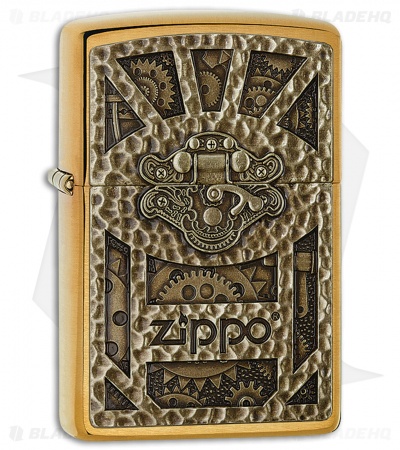 Zippo Lighter Brushed Brass Steampunk Box 11486
