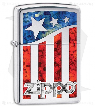 Zippo Lighter Polished Chrome U.S. Flag Zippo 11471