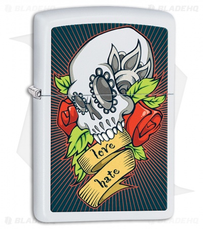 Zippo Lighter White Matte Tattoo Skull 28859