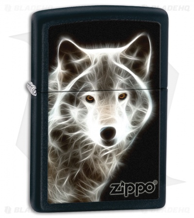 Zippo Lighter Black Matte White Wolf 28303
