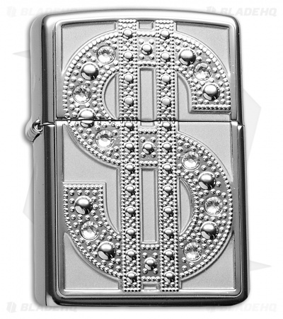 Zippo Classic Lighter Swarovski Crystal Bling Emblem (High Polish Chrome) 20904