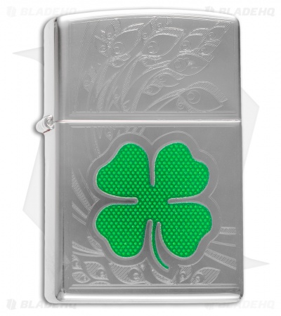 Zippo Classic Lighter Clover + Etching (High Polish Chrome) 24699