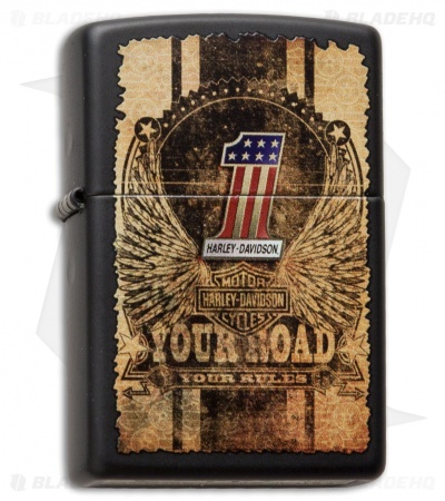 Zippo Classic Lighter Harley Davidson Your Road & Rules (Black Matte) 28350