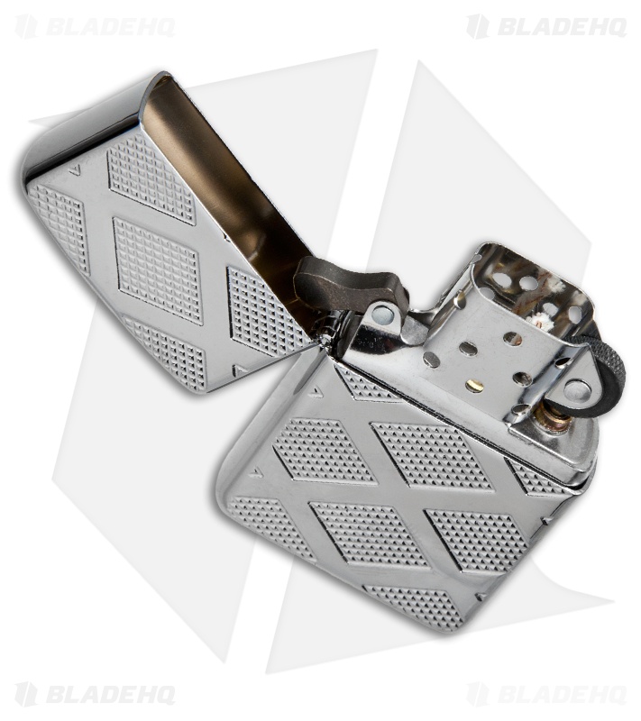 Zippo Lighter Engine Turn Armor Carved Charm Diamond (High Polish Chrome)