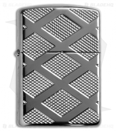 Zippo Lighter Engine Turn Armor Carved Charm Diamond (High Polish Chrome)
