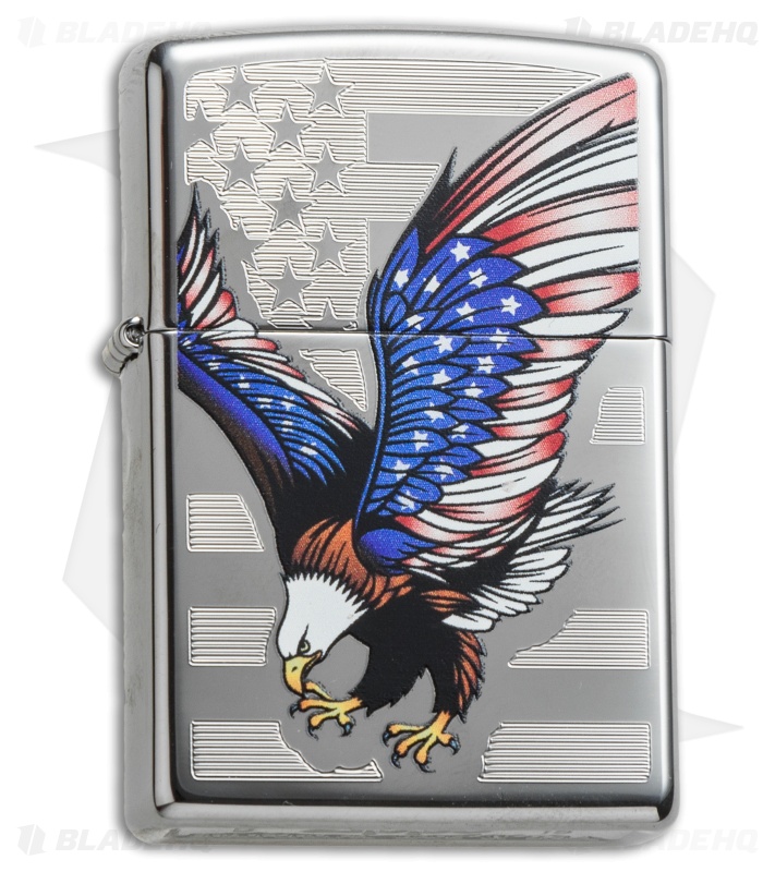 Zippo Classic Lighter Eagle Flag (High Polish Chrome) 28449